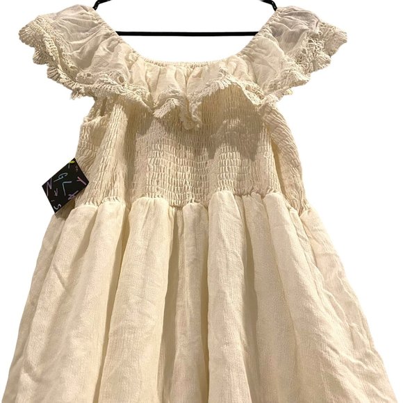 Nasty Gal Raga White Crochet Lace Cotton Off The Shoulder Dress with Embroided L - Picture 5 of 5